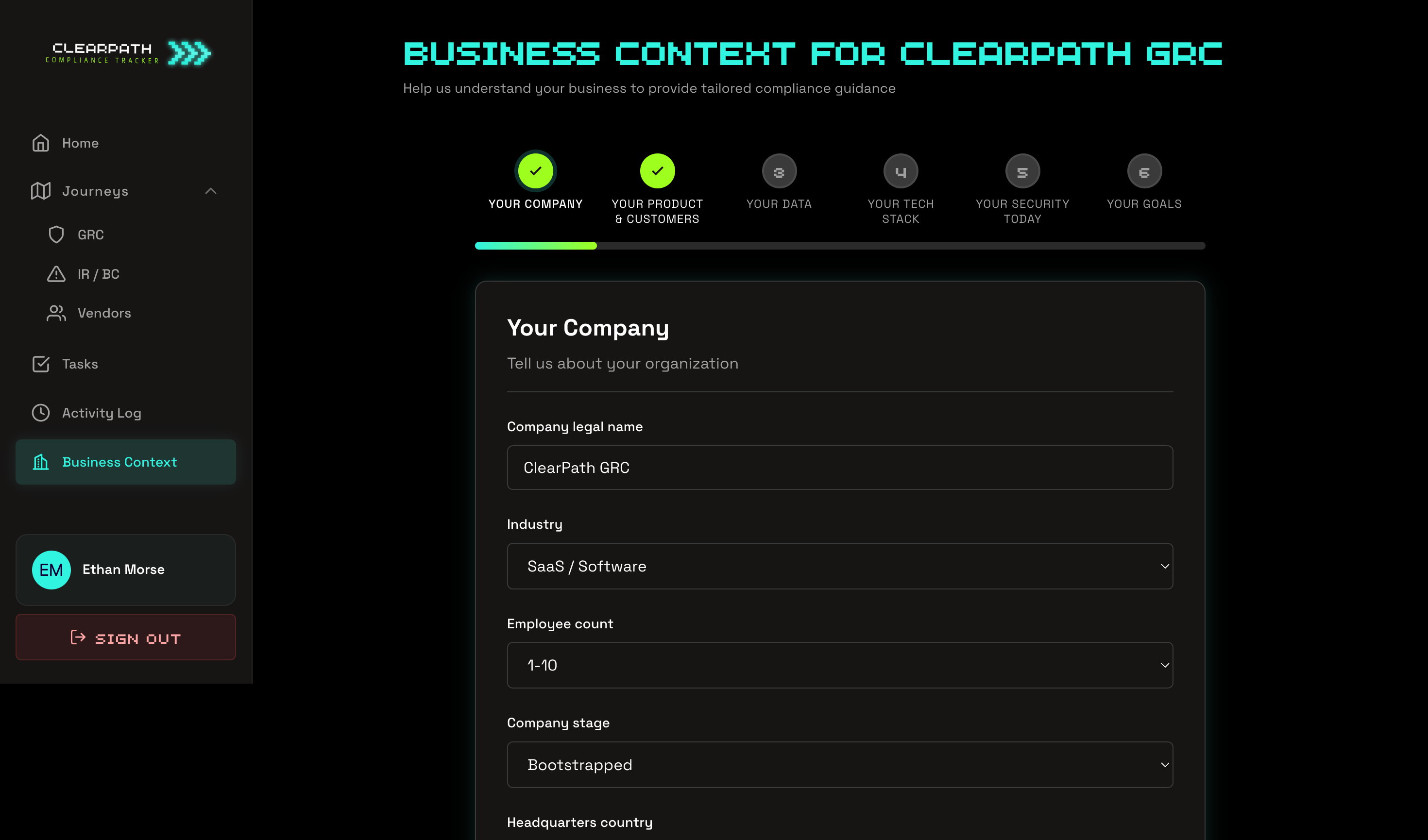ClearPath GRC policies dashboard
